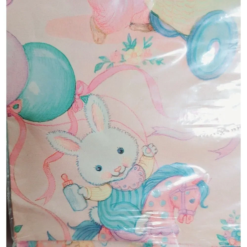 vintage hallmark Teddy Bear Bunny Rabbits ambassador pink 90s wrapping paper
